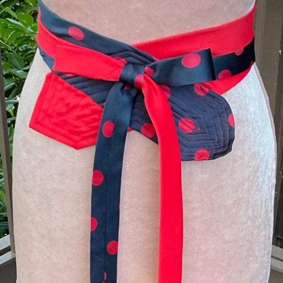 Blue red safari giraffe animals obi style upcycled wrap silk ties belt OS - Picture 10 of 15